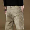 Oussyu Brand Vêtements Mens Pantalon de chargement 97% Coton Couleur solide Travail Pantal Casual Pantalon coréen pantalon mâle 240403
