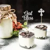 Party Supplies Silver Glitter God Bless and Baptism Cupcake Toppers Cross Picks Christian Decoration 24 PCS