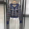 Tricots féminins VII 2024 Brand SE Early Spring Woman Vêtements Vintage plissés Jacquard Round Nou Wool Cardigan Pull
