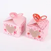 Gift Wrap 12/24/36PCS Love Heart Pink Candy Bag With Transparent Window Paper Chocolate Packaging Box Wedding Birthday Party Favors