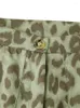 Calça feminina feminina casual de cintura alta 2024 calças vintage de leopardo verde primavera feminina reta Long Long