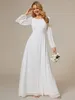 Parti Elbiseleri Zarif Akşam Bir Çizgi Tam Kollu O yakalı Şifon Zemin Uzunlukta Elbise 2024 Hiç Beyaz Balo Kadın Elbise