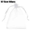 Enveloppe-cadeau 100pcs / lot Sac en organza pour bijoux à cordon blanc pochets de mariage sacs de bonbons de Noël emballage