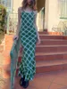 Sukienki swobodne damskie zielone zielone trąbka sukienka midi wiosna lato 2024 Jedwabny spaghetti szata paska dla kobiet