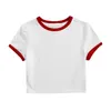 新しいデザインレディースコントラストショートスリーブスリムフィットリンガークロップティートップコットンポリエステルブレンドカスタム女性Tシャツ