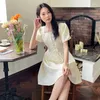 Party Dresses French Yellow Female Temperament Summer Chic Little Beautiful Tall Waist Fan Minus Age Small Pure Fresh Dress
