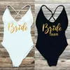 Dames Swimwear Bridal Party Women One Piece Swimsuit Bruid Team Diamond sexy gewatteerde zwempakken vrouw zomer badpak Micro Bikini