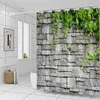 シャワーカーテンスプリングランドスケープレトロ石の壁緑の葉のブドウ植物の風景風呂の装飾防水ポリエステル生地カーテン