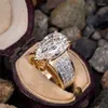 Eheringe Huitan Klassiker Klassiker eingelegtes Big Drop -Form kubische Zirkonia Bling Jubiläum Liebe Geschenk Eternität Frauen