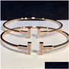 Chokers 2024 Klassiker Brandbrief Doppel T Diamant Armreif Armband 925 Sterling Sier Schmuck für Frauen Männer Geschenk Drop Lieferung Halskeine Otkkp