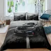 Conjunto de capa de edredom de carro esportivo Luxo de alta qualidade de alta qualidade de cama impressa em 3D 2/3pcs rainha dupla rei bedes adultos meninos têxteis home 240401