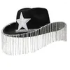 Basker iögonfallande cowboyhattar med diamant fransar karnevaler roll party cowgirl hatt solproof breda brims fels