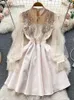Vrouwen casual jurken kralen vintage jurk mode mode high taille patchwork gaas