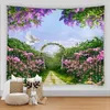 Arazzi Flower Seaview Landscape Wall Tapestry Wonging Mediterranean Sea Beach 3D Stampato Bigo Boho Home Decor