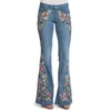 Женские джинсы плюс размер винтажная цветочная вышива