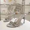 Sandálias de salto de estilete de cristal para sapatos de sapatos femininos, designers de sapatos de cobra cravejados