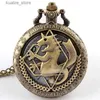 Pocket Watches Antique Black Horse Quartz Pocket Necklace Pendant Chain Fullmetal Alchemist Quartz Pocket fob es relogio de bolso L240402