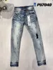 Frauenhose 2024 Lila Marke Hochwertige Jeans 1: 1 Tide Mode Slim Fit Street Ripped Patch Patch