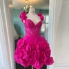 Платья для вечеринок настоящий изображение Fuchsia 3D Flower Women для довольно розового кружевного цветочного короткого платья макси