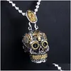 Pendant Necklaces Mexican Large Sugar Skl Green Crystal Necklace Vintage Gold Sier Color Punk Biker For Women Men Jewelrypendant Drop Dhv3Z