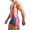 Underpants Men's One-piece Underwear Cotton Stretch Stars And Stripes Man Suspender Boxer Shorts Pants