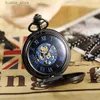 Montres de poche 2020 Top Luxury Steampunk Black Pocket mécanique avec chaîne de chaîne FOB Hand Squelette Horloge creuse pour hommes Boîte-cadeau Femmes L240402