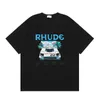 Los Angeles Niche de Nicho Trendy Roupas Rhude Celebridade Combinação de moda solta Base curta Camiseta de mangas curtas