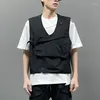 Men's Vests Inclined Zipper Back Hollow Out Drawstring Techwear Cargo Vest Men Punk Hip Hop Comfort Short Style Stacked Waistcoat Sleevless