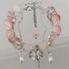 Strand Pink Sweet Butterfly Flower Tassel Fashion Design Spring Summer Delicate Studant Friendship Bracelet Jewelry