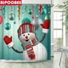 Cortinas de ducha Kawaii Cortina de Navidad Baño de tela de poliéster con gancho Lindo decoración de baño de muñeco de nieve Pedestal alfombras sin deslizamiento