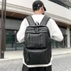 Backpack Korean Casual Pu Leather Woven Versatile Leisure Travel Bag Large Capacity Men's Fashion Student Schoolbag Laptop Bags