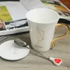 머그잔 12 별자리 모그스 패션 그림 금 데칼 뼈 중국 도자기 커피 창조적 인 스푼 조디악 세라믹 컵