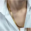 Łańcuchy szterling Gold 4 mm Flat Chain Naszyjnik dla kobiet luksusowy biżuteria prezent ślubny dar dorowy stojak z upuszczeniem