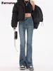 سراويل جينز للسيدات Fotvotee Women Blue Vintage Clothing Mom High High Checed Flare Pants 2024 Fashion Streetwear طولها الكامل