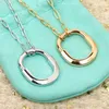 Designer Brand Tiffays Oval Ring Buckle Padlock Diamond Necklace Fashionable Commuter Light Luxury High Grade Exquisite Collar Chain Unisex