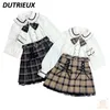 Werkjurken Japanse Rhinestone Plaid Britse stijl retro uniform JK Shirt Top Student Rokset Set Set Set en Autumn Skirts Outfit