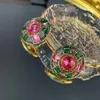 Stud Earrings Rhinestone Round Geometric Retro Fashion Pendant Light Luxury Pink And Green Crystal Necklace Anniversary