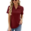 Dames t-shirts t-shirt losse top 2024 lente en zomers vaste kleur polo kraagzak korte mouw