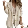 Costumes de femmes Blazers Femme Femme Cardigan Veste Solid Double Breasted Style Slim Fit Turnown Collar Blazer Long Sleev Dh3oo