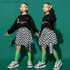 Robes de fille filles hip hop top kids street danse plaid jupe vêtements sets enfants sport sweet-shirt tenue teen jazz stage costume l240402