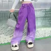 Trousers Girls High Waist Dyed Gradient Wide g Pants 2024 Spring Summer Versati Tank Top kids girl Straight g Jeans L46