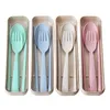 3pcs/set Travel Cutlery Portable Cutlery Box Japan Style Wheat Straw Spoon Chopstick Fork Student Dinnerware Sets Kitchen Tablew