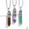 Pendant Necklaces Hexagon Animal Dragon Wrap Natural Stone With Sier Chain Men Fashion Crystal Amethyst Tiger Eye Opal Quartz Onyx Cho Dhfs0