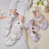 Zapatos de vestir lolita style bowknot estudiante linda chica dulce amor borde de encaje Kawaii bombas Violeta transpirable elegante Mary Jane