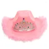 Berets vrouw cowboyhoeden met pluche trim voor de lente winter elegante dame proms feesthoed