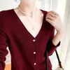 Damesbreien YSC 2024 Hoogwaardige vrouwen gebreide ijs versnipperden Cardigan V-Neck met lange mouwen dunne stijl vaste kleur gekrulde rand koel