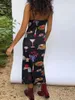 Vestidos casuais mulheres estampas fofas midi cami vestido corporcão mangas spaghetti tira boho fluly long aline sol