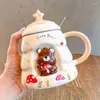 Tasses de secours ours de tasse en céramique tasse mignonne avec couvercle à la main Noël 3d couple tridimensionnel Coffee Home Water