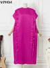 Plus Size 5xl Vonda Sommer Maxi Dres Elegant Kurzarm gekräuselt