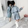 Jackets 2colors Big Girls Kids Trench Coat Jacket Flowers Embroidery Fashion Belt Children Spring Autumn Clothing